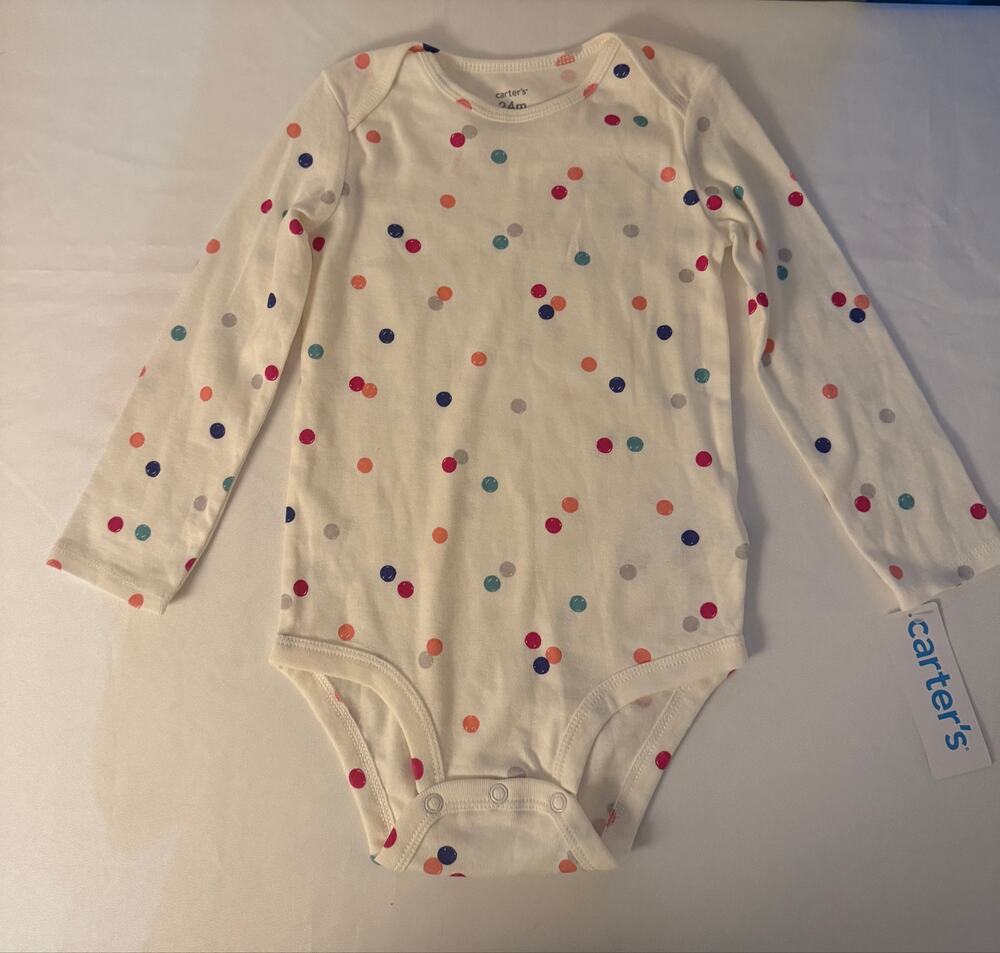 NWT Carter's Baby Girls 24M Ivory Multicolor Polka Dot Long Sleeve Bodysuit